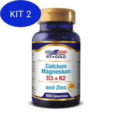 Imagem de Kit 2 Suplemento Cálcio Magnésio + Vitamina D3 E K2 100 - Vitgold