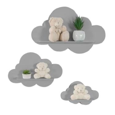 Imagem de Genérico - Trio de Nichos Modelo Nuvem MDF Quarto de Bebê - 3 Prateleiras - Nuvem - Pintada - Montagem na Parede - Conjunto de Prateleiras para Quarto de Bebê