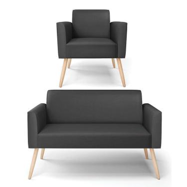 Imagem de Sofá Namoradeira Com Poltrona Pés Palito Natural Marisa Corino D03 - D\`rossi Cor Preto