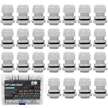Imagem de Glândula de cabo branca de 1/2 polegada com alívio de tensão plástico impermeável 6-12 mm de diâmetro conectores elétricos de conduíte protetores de fio com juntas (1/2 NPT, 25 peças)