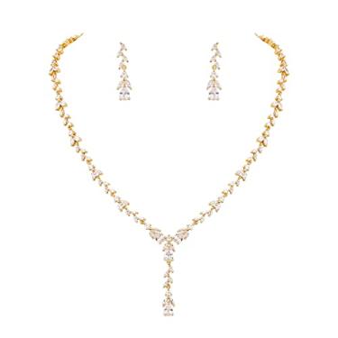 Imagem de MEEDOZ Conjunto de joias de casamento CZ para mulheres, colar banhado a ouro branco, conjunto de brincos com pingente de lágrima marquesa de zircônia cúbica para festa de casamento, Pedra preciosa, Zircônia cúbica