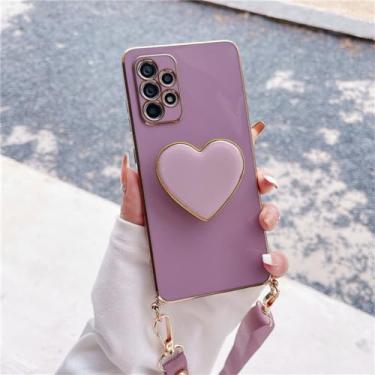Imagem de Chapeamento Love Heart Holder Crossbody Lanyard Case para Samsung Galaxy A54 A34 A24 A14 A53 A13 A33 A23 A52 A32 4G 5G, BGS AX Cherry Purple, para A23 (4G 5G)
