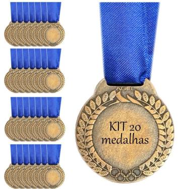 Imagem de Kit 20 Medalhas Médias 40mm Ouro Prata Bronze Interior Liso bronze