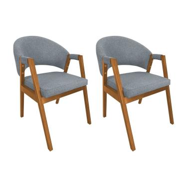 Imagem de Kit 2 Cadeiras de Jantar Madeira Maciça Cerejeira Premium Helen Linho Cinza