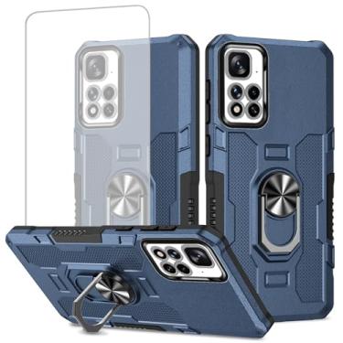 Imagem de Ueokeird Capa para Redmi Note 11 Pro 4G/5G/Redmi Note 11E Pro/Redmi Note 12 Pro 4G com protetor de tela de vidro temperado, capa de telefone com suporte magnético de anel de metal para Xiaomi Redmi