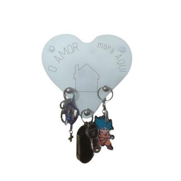 Imagem de Porta Chaves de parede CORAÇÃO Médio - O Amor Mora Aqui - FP Planejado
