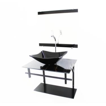 Imagem de Gabinete Banheiro 60cm Cuba Retangular Preto + Torneira - Cubas E Gabi