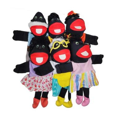 Imagem de Fantoche de Mão Família Negra Completa Papai Mamãe Vovó Vovô Filhinho 