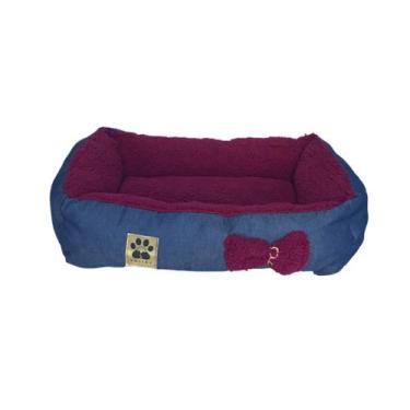 Imagem de Cama jeans com pelo G - Valley Pet, Jeans/Bordô