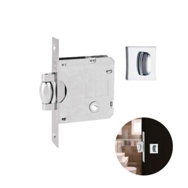 Imagem de Fechadura Rolete Cromada Quadrada Para Porta de Banheiro Pivotante de 