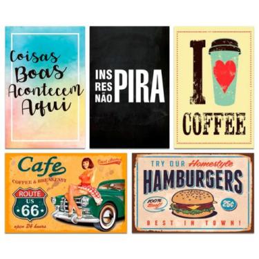 Imagem de Kit Placas Decorativas Frase Café Cozinha Mdf 5 pçs 20x13 cm - Art Pri