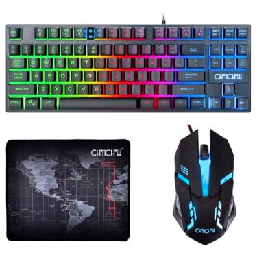 Imagem de Mouse e teclado RGB para jogos, CHONCHOW 87 Teclas TKL Gaming Keyboard e Mouse Combo, Teclado com LED Rainbow Backlit 800-3200 DPI RGB, Mouse e Mouse Gaming para PS4 Xbox PC, Laptop Mac