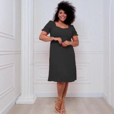 Imagem de Vestido Crepe Duna Com Bordado Plussize - Yara Plus, Preto, 46