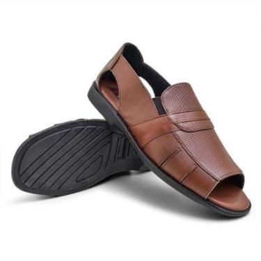 Imagem de Sandalia Masculina Couro Conhaque Extra Conforto 777 Granado-Masculino