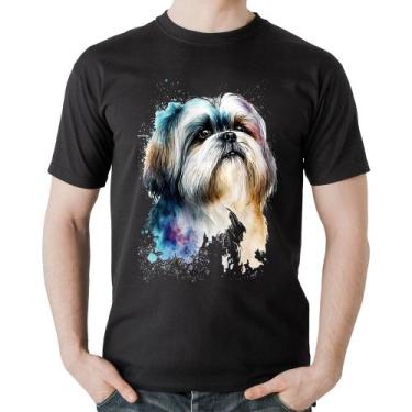 Imagem de Camiseta Algodão Cachorro Shih Tzu Watercolor - Foca na Moda, Preto, G