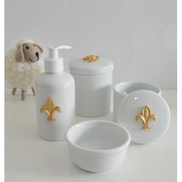 Imagem de Kit Higiene Porcelana Bebê Bandeja Quarto K016 Flor de liz - Ciranda A