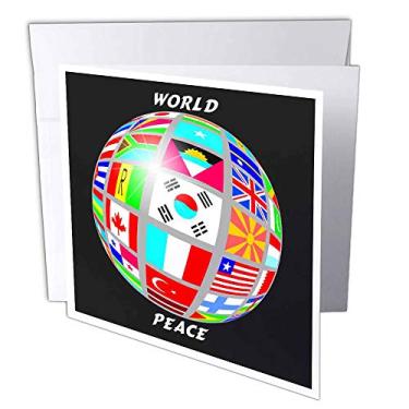Imagem de 3dRose Cartões comemorativos, globo da paz mundial com bandeiras de todos os países, conjunto de 6 (gc_38913_1)