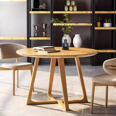 Imagem de Mesa de jantar redonda de madeira maciça para 2 a 4 pessoas - Mesa de pedestal rústica moderna de meados do século para cozinha e sala de jantar, pequena mesa de centro de lazer, natural, 27