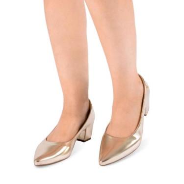 Imagem de Sapato Scarpin Feminino Metalizado Fashion - RHN SHOES, Ouro, 35