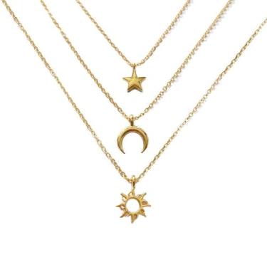 Imagem de Binami 3 peças, colar pedante estrela sol e lua, conjunto com 3, presente para irmã amiga para mulheres e homens, Metal, Sem Pedra Preciosa