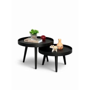 Imagem de Mesa de Centro Pé Palito Decorativa Redonda Preta Sala Estar - Maraka 