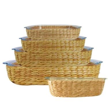 Imagem de Travessa e Assadeira Refratárias 5un Vidro com Suporte de Rattan  - CI
