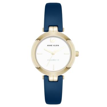 Imagem de Anne Klein Relógio feminino sustentável com pulseira de couro, Azul