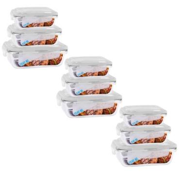 Imagem de 9 Potes Vidro Hermetico Fit 3 Tamanhos Retangular Mantimento - Quality