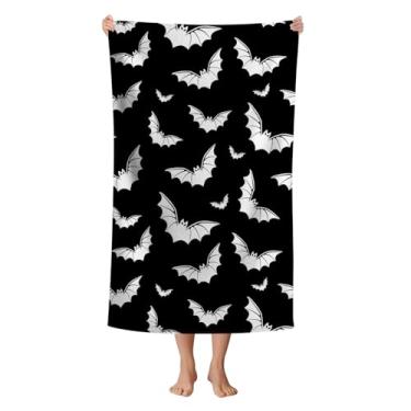 Imagem de WZOMT Toalha de praia de morcego gótico de microfibra preto e branco gótico Halloween morcegos toalhas de banho para natação, viagem, ioga, academia, secagem rápida, toalha de piscina, à prova de