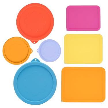 Imagem de LUVCOSY 1 xícara, 2 xícaras, 3 xícaras, 4 xícaras, 6 xícaras, 7 xícaras, 11 xícaras, tampas de silicone redondas e retangulares de substituição para tigelas de vidro Pyrex, pacote com 7, pode ir ao