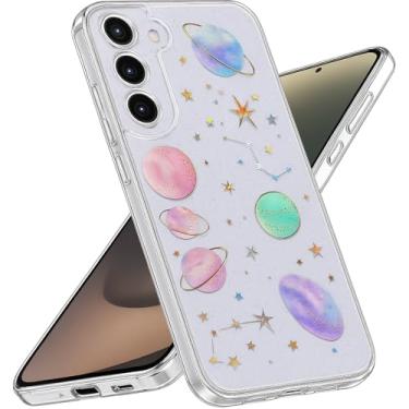 Imagem de Bonitec Capa para Galaxy A26 Bling Planet Glitter com Espaço Galáxia Stardust Sparkle Moon Star Universe Capa protetora de silicone TPU macio à prova de choque para Samsung Galaxy A26 transparente