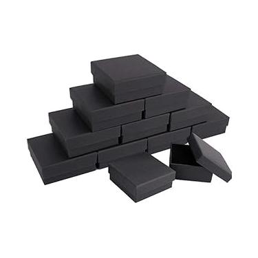 Imagem de dedoot Caixas de joias Kraft, pacote com 50 caixas de presente quadradas de papelão, 7 x 7 x 3 cm, colar pequeno, brinco, caixa kraft para conjunto de joias com almofada de veludo, preta