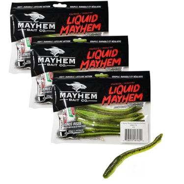 Imagem de Liquid Mayhem Manobra de 10 cm - Melancia/Chartreuse - Isca de pesca de plástico macio para Walleye 24 unidades (pacote com 3 x 8) + tubo bônus de 3 x 10 ml – Atraente de peixe com aroma de isca