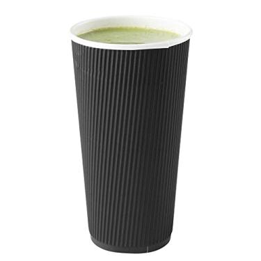 Imagem de Restaurantware Xícaras de café com isolamento ondulado de 590 ml, 250 copos ondulados de parede dupla, à prova de vazamento, design de papel preto sustentável, superfície canelada, aderência segura