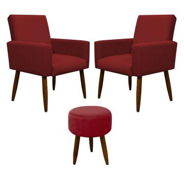 Imagem de Kit 2 Poltronas E Puff Sala E Quarto Nina Suede Herrero Cor:vermelho