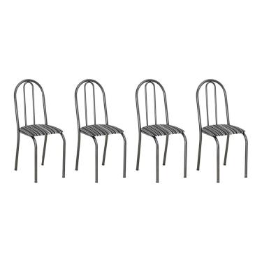 Imagem de Kit 4 Cadeiras De Cozinha Califórnia Estampado Preto Listrado Pés De Ferro Preto