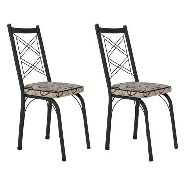 Imagem de Kit 2 Cadeiras De Cozinha Delaware Estampado Cedro Pés De Ferro Preto