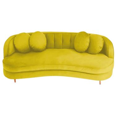 Imagem de Sofá Curvo 2 Lugares Orgânico Sala Recepção Escritório Decorativo Luxo Panamá 140cm Suede Cor Amarelo