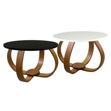 Imagem de Conjunto Mesa De Centro E Lateral Pés Cebola Branco E Preto