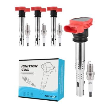 Imagem de TAUTOY Pacote De Bobinas Ignição Uf529, Velas Irídio, 4 Peças (1,8 L 2,0 2,5 3,0 3,2 L) 2005-2016 Para Audi A3 A4 Allroad Quattro A5 Q5 Tt Rs, Vw Beetle Cc Eos Golf Gti Jetta Passat Tiguan, 06E90511