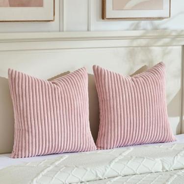 Imagem de Fancy Homi Conjunto de 2 capas de almofada decorativas boho rosa blush 60 x 60 cm para sofá-cama, decoração de quarto boêmio moderno, macio, felpudo, aconchegante e texturizado, 60 x 60 cm