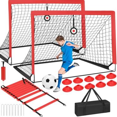 Imagem de EVERRUSH Redes De Gol Futebol 6' X 4' Para Quintal, Equipamento Treinamento Praia Pop-Up, Conjunto Gols Portáteis Com Bola E Cones, Bolsa Transporte Jogos Esportivos Ao Ar Livre Jovens