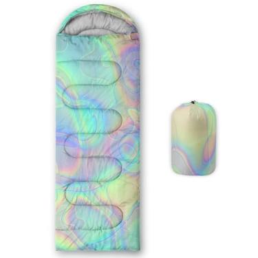 Imagem de Smell Sunshine Saco de dormir infantil para meninos e meninas, estampa de linha verde, leve, quente, portátil, uso interno, impermeável, resistente ao clima frio, saco de dormir para acampamento e