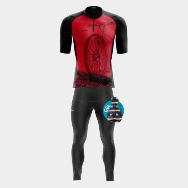 Imagem de Conjunto Camisa PRO Bike Roda Vermelha + Calça Gel - Way, Bike roda ve