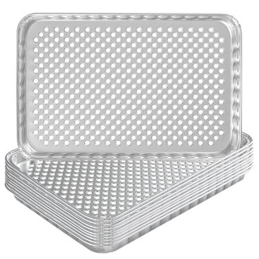 Imagem de SafBbcue Pacote com 10 formas descartáveis de alumínio para grelhar – forros de grelha para churrasco para cozinhar ao ar livre e acampamento – Evita que os alimentos grudem ou caiam na grelha