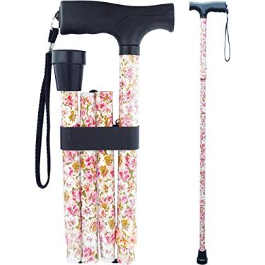 Imagem de YAMTHR Bengala dobrável, bengala de caminhada para homens, mulheres, portátil, auxílio de mobilidade equilibrada, ajustável, dobrável, leve, confortável (E_Print)