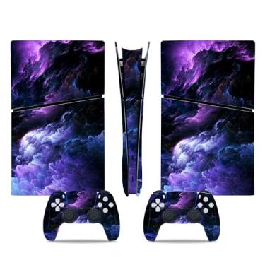 Imagem de HAIBIANDI Adesivo Skin para PS5 Slim Digital Edition/Disk Edition, decalque de vinil, capa protetora para console e controle de PS5 Slim Cloud roxo (edição digital)