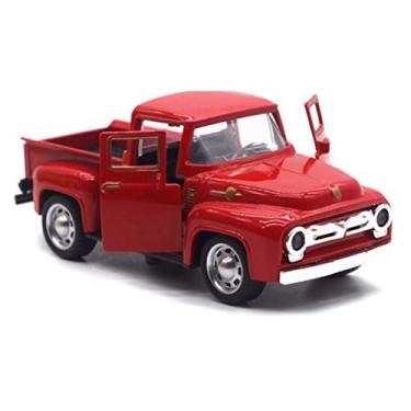 Imagem de Gazaar Decoração de caminhão vermelho vintage, caminhão vermelho de Natal, modelo de carro de metal feito à mão para decoração de Natal, caminhão vermelho de Natal, caminhão vermelho, caminhonete de