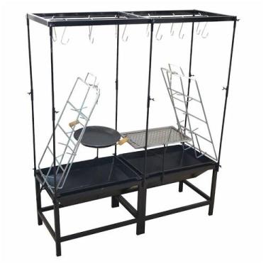 Imagem de Estação Churrasco Dupla Fogo Chão Picanheira Grelha e Varal - Ouro Min