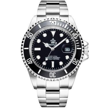 Imagem de Reginald Relógio masculino luminoso de quartzo giratório bisel safira vidro prata aço inoxidável pulseira e caixa à prova d'água esportes preto, Mostrador preto., 40 mm, esportes